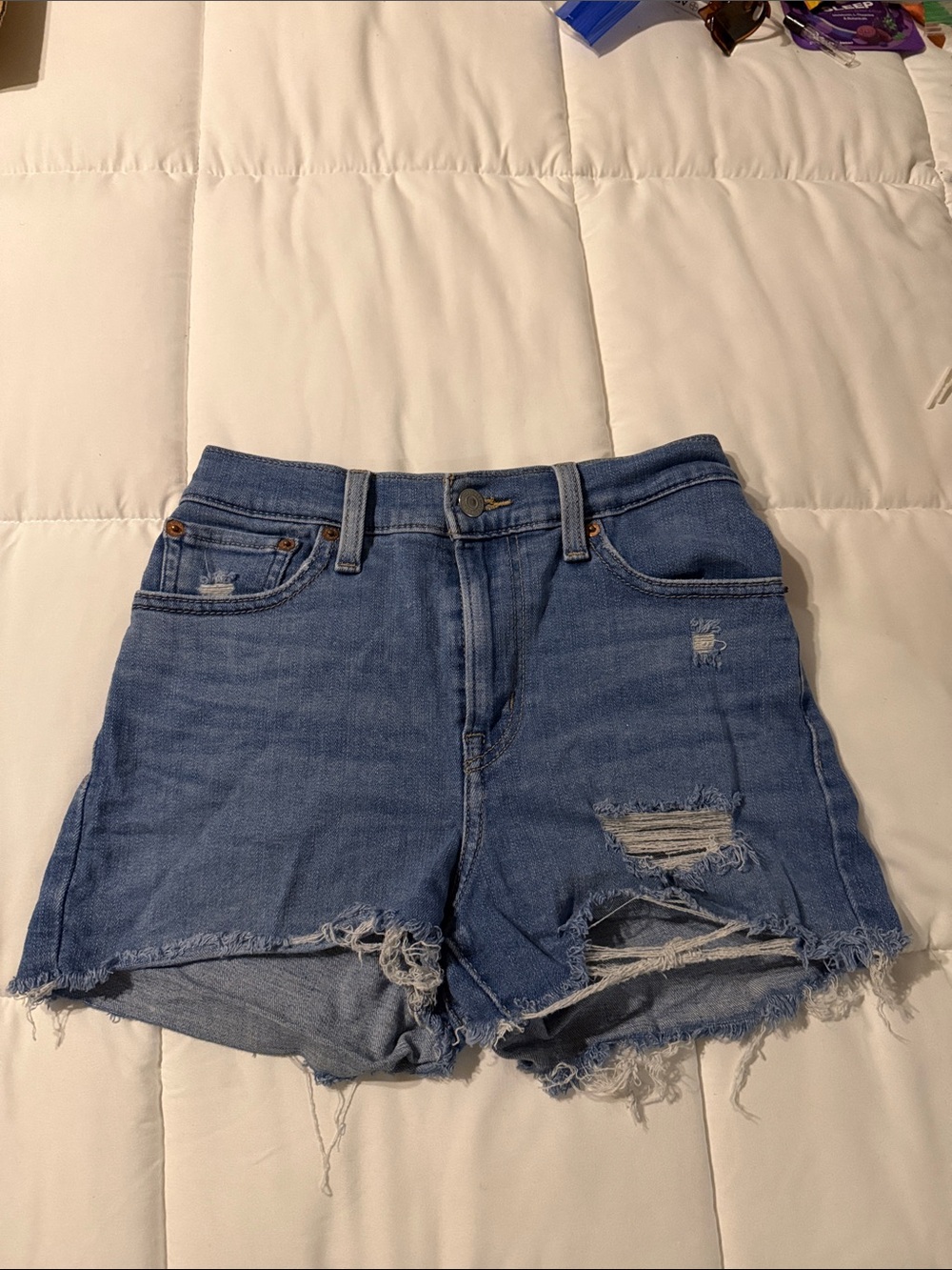 Levi's Blue Distressed Denim Shorts